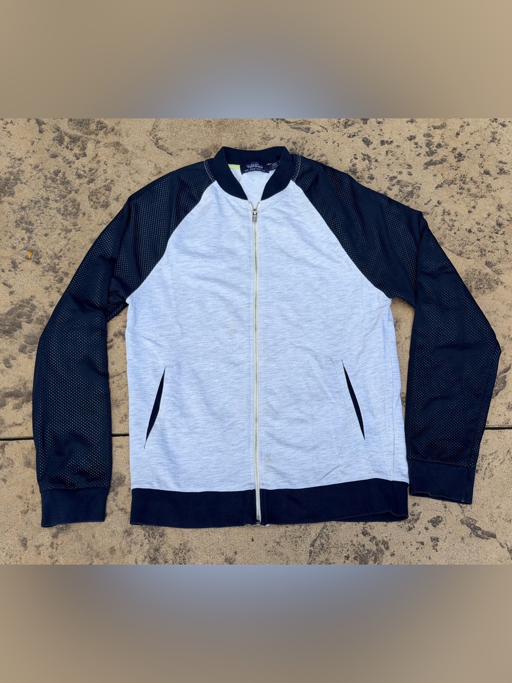 Topman Light Gray and Black Zip-Up Raglan Sweater Jacket